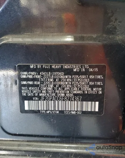 2015 Subaru Xv Crosstrek 2.0 Premium z USA, uszkodzony, nr VIN JF2GPACC6F8274367